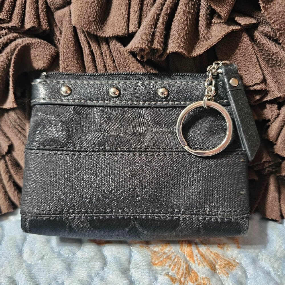 RARE Vintage Y2K Coach Black Lurex Signature Studded Coin Purse